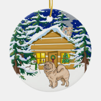 Ornement En Céramique Cabine de rondin de Noël de chow-chow de bouffe