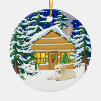 Ornement En Céramique Cabine de rondin jaune de Noël de laboratoire