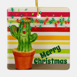 Ornement En Céramique Cactus de Noël Joyeux