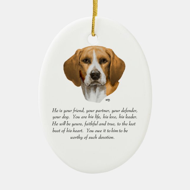 Ornement En Céramique Cadeau Beagle MÂLE (Devant)