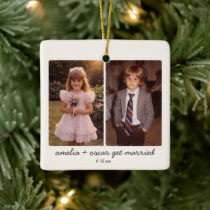 Ornement En Céramique Cadeau de mariage de Noël Photo d'enfance