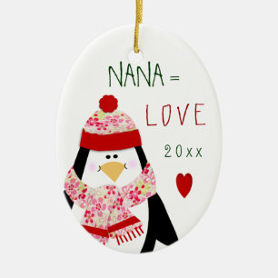 Ornement En Céramique Cadeau de Noël de pingouin de NANA d'amour
