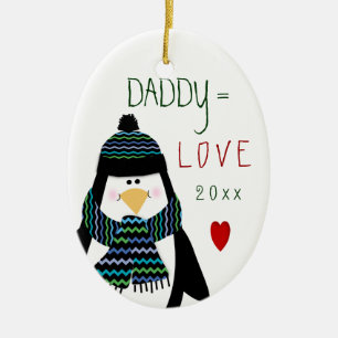Ornement En Céramique Cadeau de Noël de pingouin de PAPA d'amour