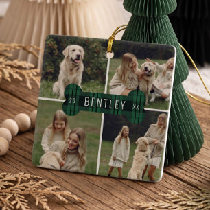 Ornement En Céramique Cadeau de Noël en collage de photos de chien à car