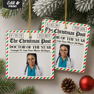 Ornement En Céramique Cadeau de Noël personnalisé pour médecin, Journal