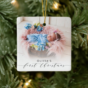 Ornement En Céramique Cadeau de photo de Noël pour bébé fille