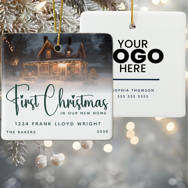 Ornement En Céramique Cadeau Logo Personnalisé Premier Noël Dans Notre N (Créateur téléchargé)