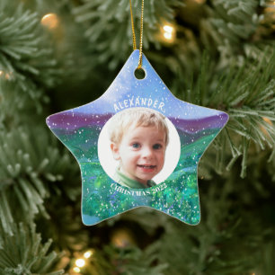 Ornement En Céramique Cadeau personnalisé de Noël avec photo d'un garçon