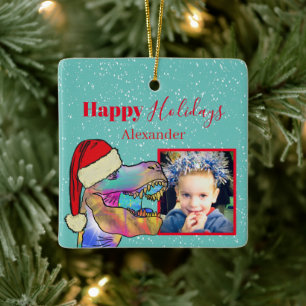 Ornement En Céramique Cadeau photo de dinosaure de Noël