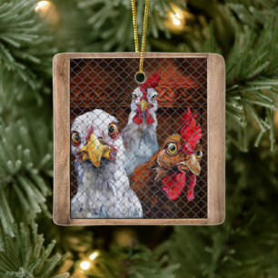 Ornement En Céramique Cadeau Pour fermier Poulet Rooster Hen Coop Funny