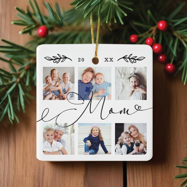 Ornement En Céramique Cadeau pour maman | Collage photo pour petits enfa (Gift for Mom | Grandchildren Photo Collage Ceramic Ornament)