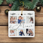 Ornement En Céramique Cadeau pour Mimi | Collage photo pour petits enfan<br><div class="desc">Envoyez un beau cadeau personnalisé à votre grand-mère (Mimi) qu'elle chérira pour toujours. Petit-enfants personnalisées spéciales photo collage ornement pour afficher vos propres photos et souvenirs de famille spéciaux. Notre design comprend un design simple 6 photo collage grille avec "mimi" conçu dans un magnifique style manuscrit noir script. Customisez avec...</div>