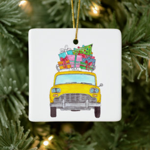 Ornement En Céramique Cadeaux de Noël de taxi de taxi jaune de New York