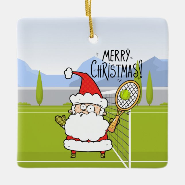 Ornement En Céramique Cadeaux de Noël de tennis pour joueur de tennis (Devant)