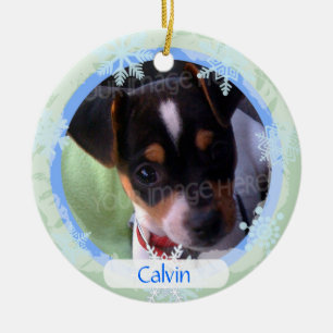 Ornement En Céramique Cadre bilatéral personnalisé de photo bleu et vert