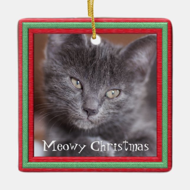 Ornement En Céramique Cadre de Noël Meowy Personnalisable Kitty (Devant)