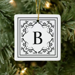 Ornement En Céramique Cadre décoratif noir et blanc Monogramme personnal