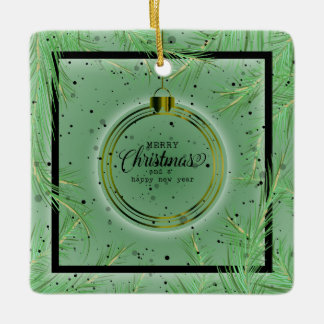 Ornement En Céramique Cadre Noël Rétro Branches Joyeux Noël