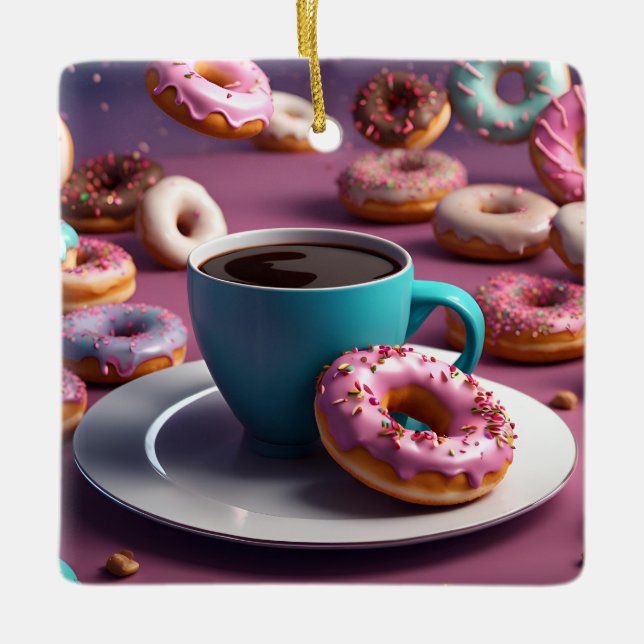 Ornement En Céramique Café et Donuts (Devant)