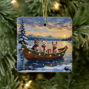 Ornement En Céramique Cairn Terrier Noël Bateau Fêtes