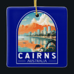 Ornement En Céramique Cairns Australia Travel Art Vintage<br><div class="desc">Cairns design de déplacement vectoriel rétro. Cairns est une ville du Queensland,  en Australie,  sur la côte nord-est tropicale du Far North Queensland. Fondé en 1876,  il est considéré comme la porte d'entrée de la Grande Barrière de Corail d'Australie et de la forêt tropicale humide des Tropiques.</div>