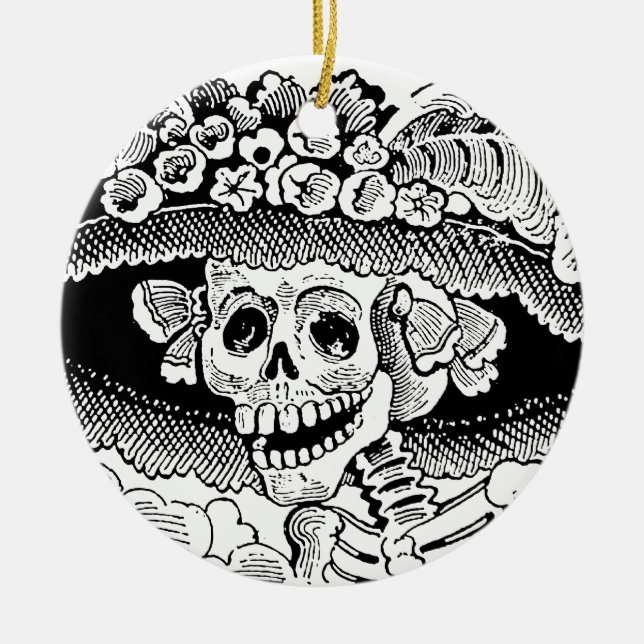 Ornement En Céramique Calavera Garbancera (Catrina) par José Posada (Devant)