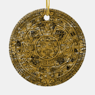 Ornement En Céramique Calendrier Aztec Sun Stone vieilli