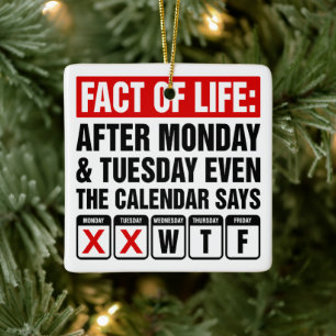 Ornement En Céramique Calendrier Fact of Life dit WTF Humour