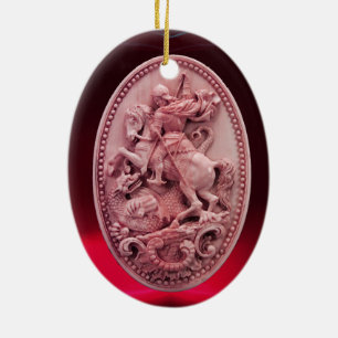 ORNEMENT EN CÉRAMIQUE CAMEO ANTIQUE / SAINT GEORGE AVEC DRAGON