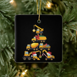 Ornement En Céramique Camion de construction de pelle de Noël arbre