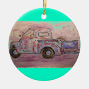 Ornement En Céramique camion de patine bleue antique
