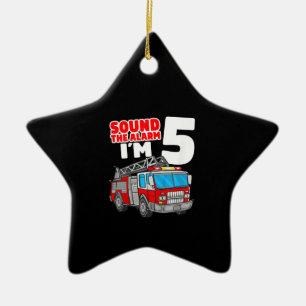 Ornement En Céramique Camion d'incendie 5 ans pompier 5e anniversaire