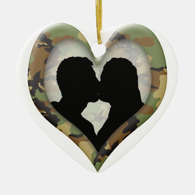 Ornement En Céramique Camouflage Coeur avec couple baisant (Devant)