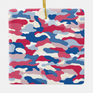 Ornement En Céramique Camouflage rouge blanc et bleu Personnalisé