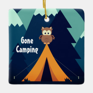 Ornement En Céramique Camping Cute personnalisé ~Tente et hibou Noël
