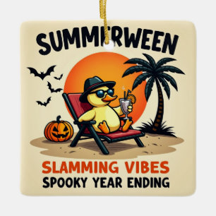 Ornement En Céramique Canard d'été et sorcière jolie Halloween