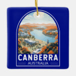 Ornement En Céramique Canberra Australie Travel Art Vintage<br><div class="desc">Canberra rétro design de voyage vectoriel dans un style emblème. Canberra est la capitale de l'Australie,  à l'intérieur des terres,  à partir de la côte sud-est du pays. Entourée de forêts,  de terres agricoles et de réserves naturelles,  elle est surnommée la "capitale Bush".</div>