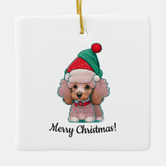 Ornement En Céramique Caniche mignon avec Casquette de Noël