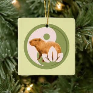 Ornement En Céramique Capybara Zen Yin Yang Nature Paisible