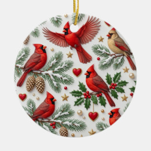 Ornement en céramique Cardinal Rouge Hiver Pin