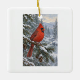 Ornement En Céramique Cardinal rouge personnalisé Noël Nom et Année