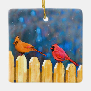 Ornement En Céramique Cardinals on the Fence Painting - Art original