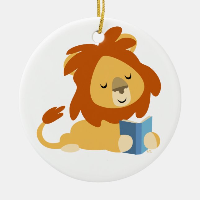 Ornement En Céramique Caricature de lecture mignon Ornament Lion (Devant)