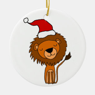 Ornement En Céramique Caricature de Noël du petit lion de Santa Hat
