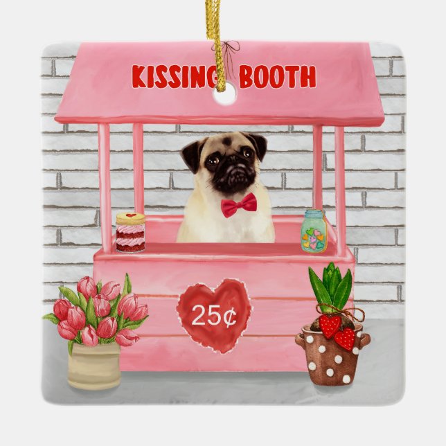 Ornement En Céramique Carlin Chien Valentine's Day Kissing Booth (Devant)