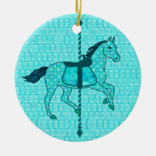 Ornement En Céramique Carousel Horse - Turquoise et Aqua