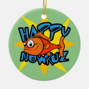 Ornement En Céramique Carpeaux de Poisson Rouge Soleil Souriant Norouz N