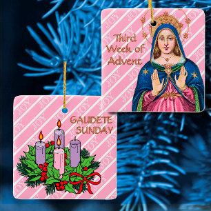 Ornement En Céramique Carré de l'Avent rose BVM / Dimanche de Gaudete