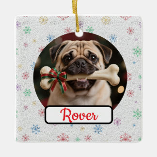 Ornement En Céramique Carré de Noël personnalisable pour animaux de comp