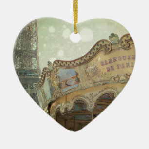 Ornement En Céramique Carrousel vintage à Paris avec Tour Eiffel